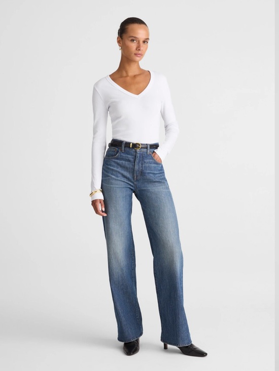 Madewell The '90s V-Neck Long-Sleeve Tee in Compact Cotton Size M - Picture 3 of 8